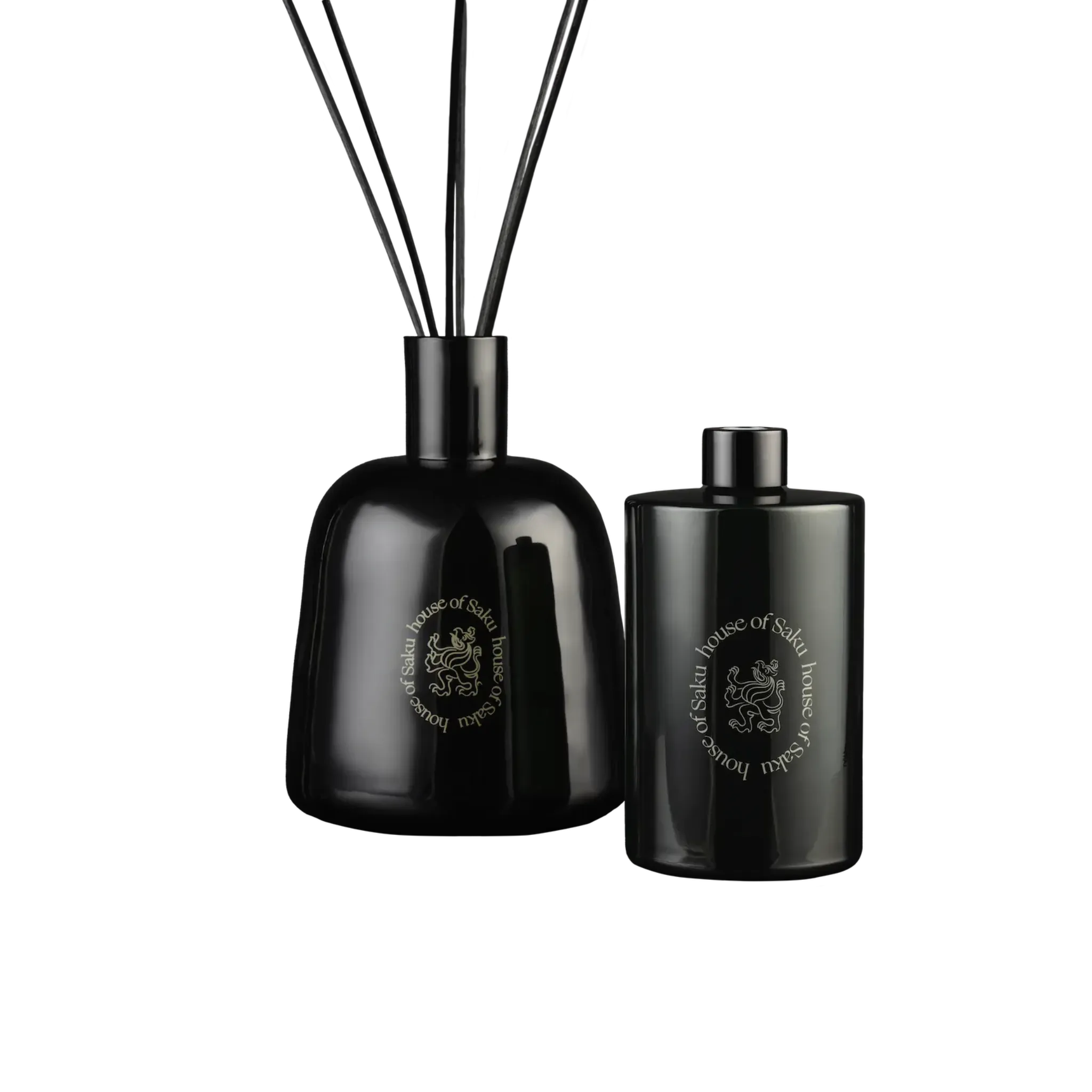 Two black diffusers with House of Saku brand logo on a white background