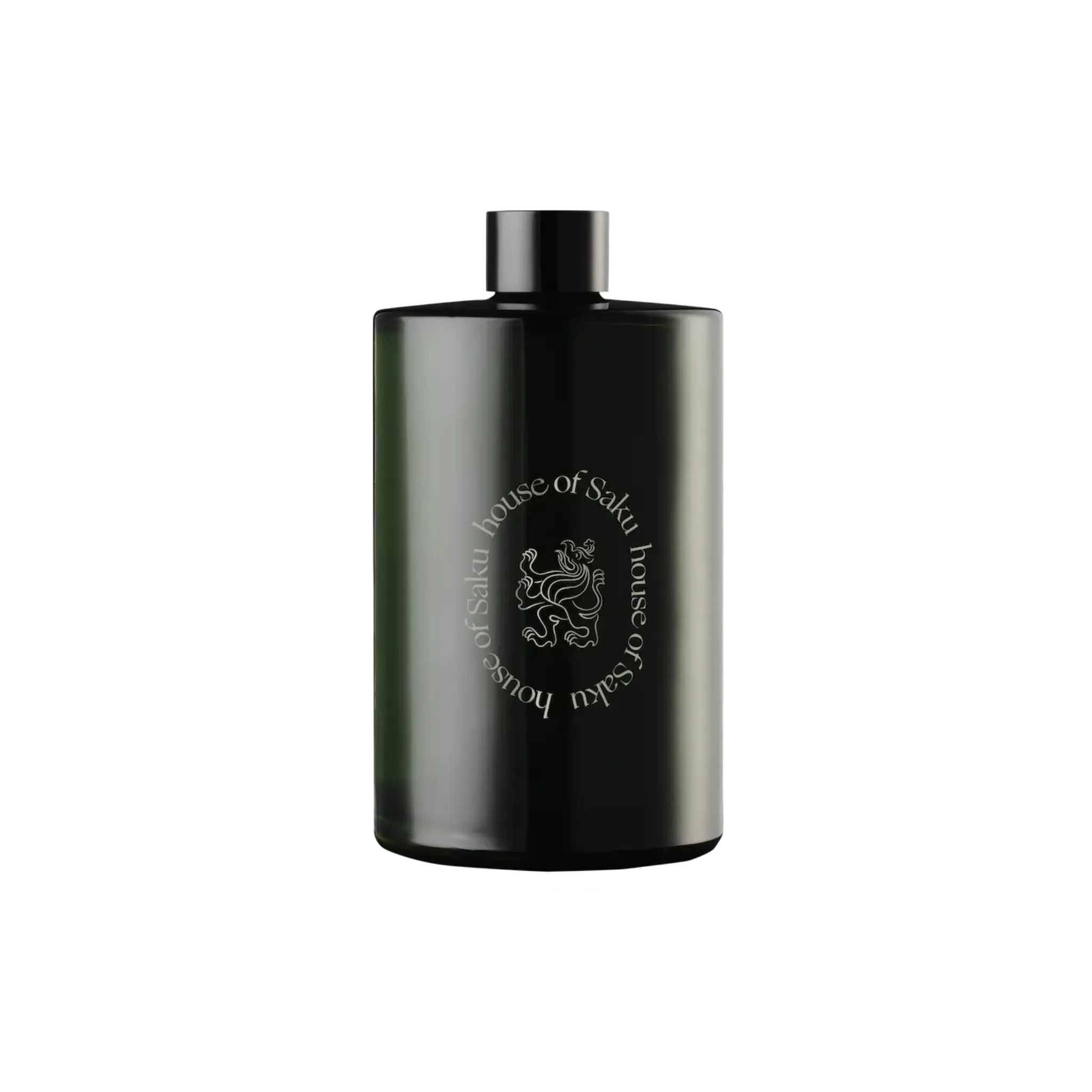 Black bottle with engraved logo on a white background
