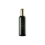 Black bottle with gold cap on a white background