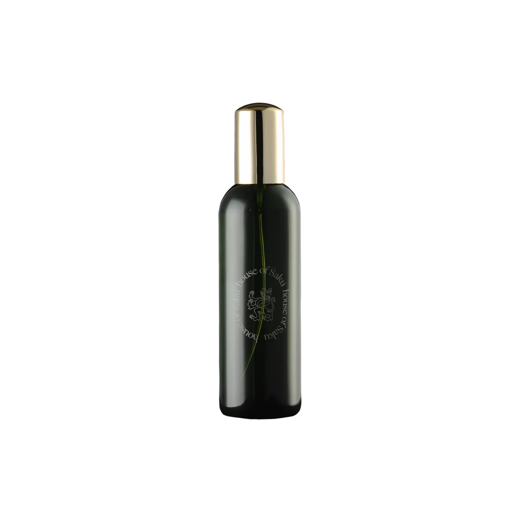 Black bottle with gold cap on a white background