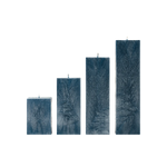 Set of four rectangular blue candles with textured surfaces on a white background
