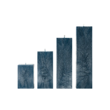 Set of four rectangular blue candles with textured surfaces on a white background