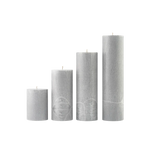 Set of five gray textured candles on a white background