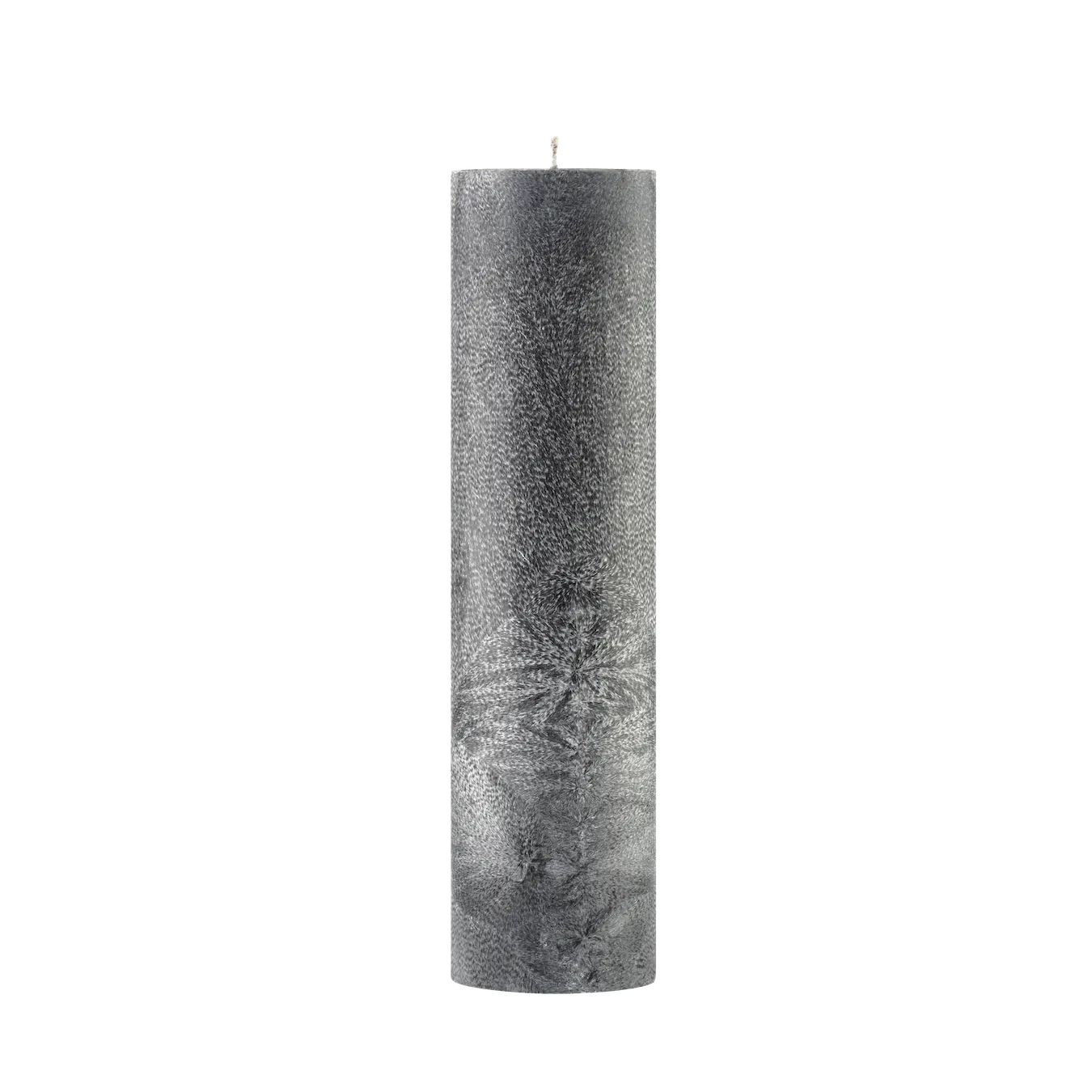 Textured grey colour cylindrical candle on a white background