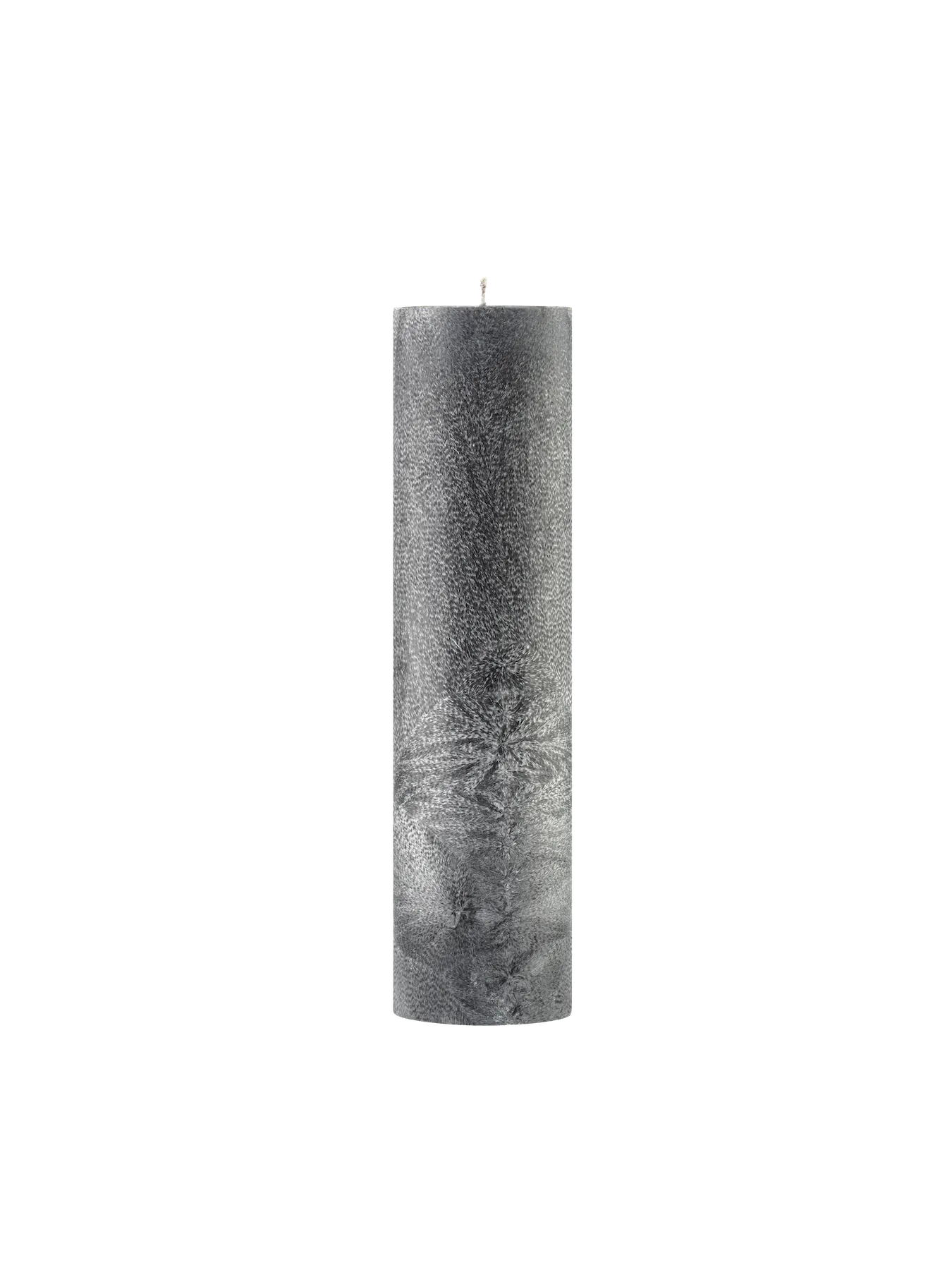 Textured grey colour cylindrical candle on a white background