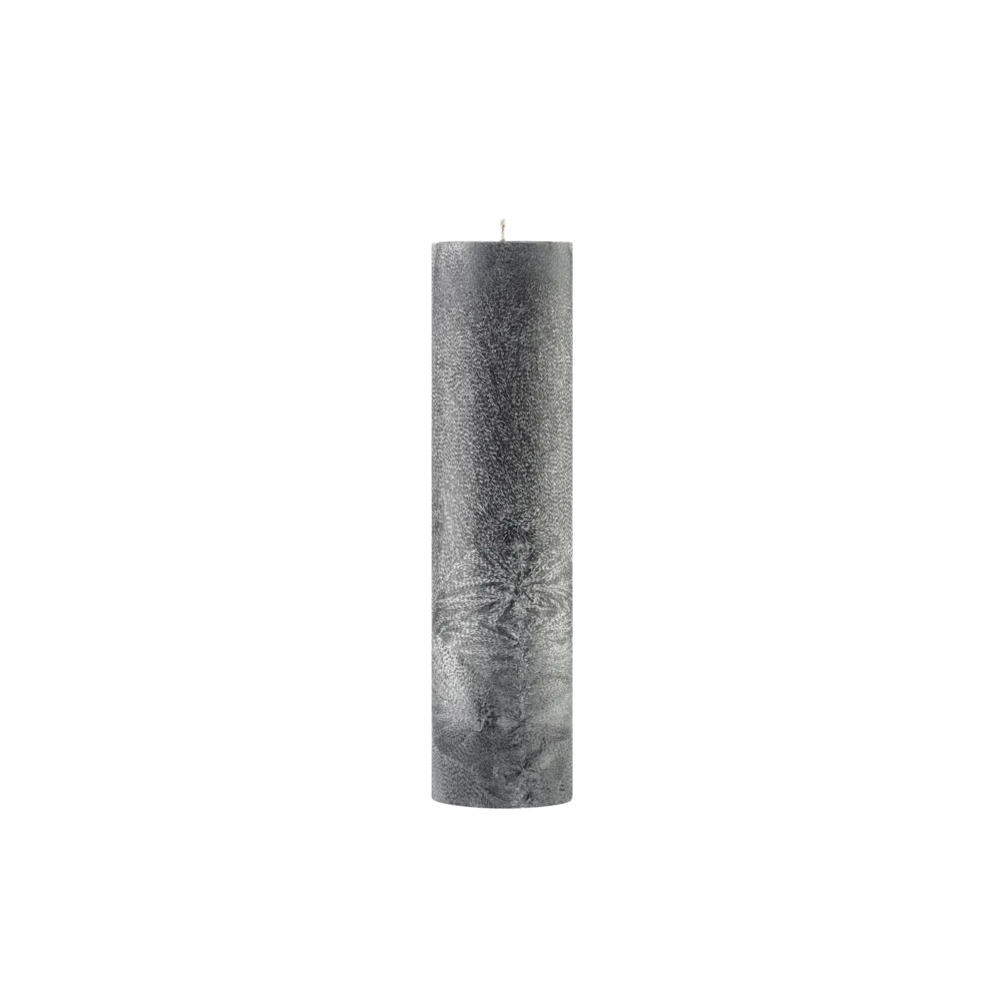 Textured grey colour cylindrical candle on a white background