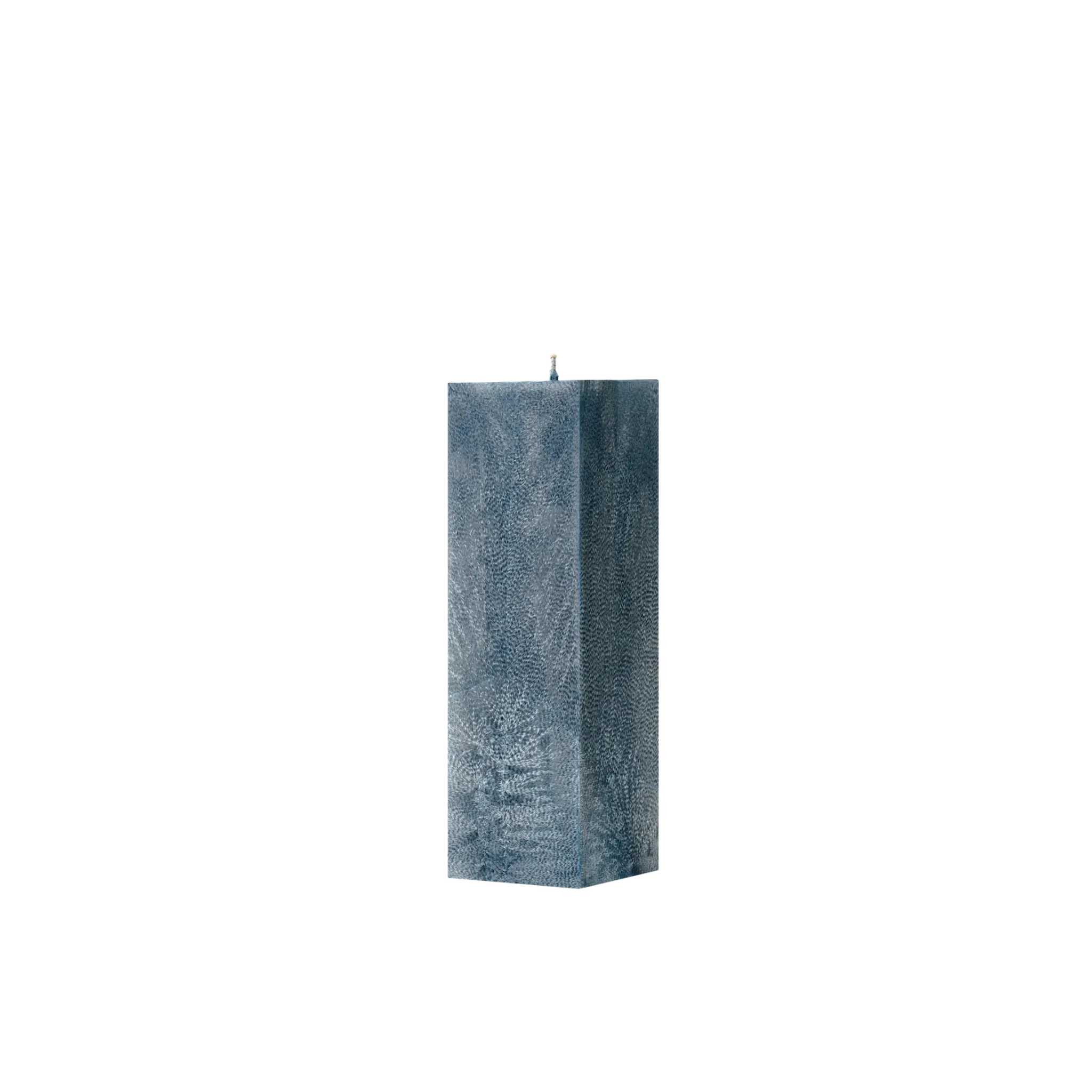 Blue textured square pillar candle on a white background