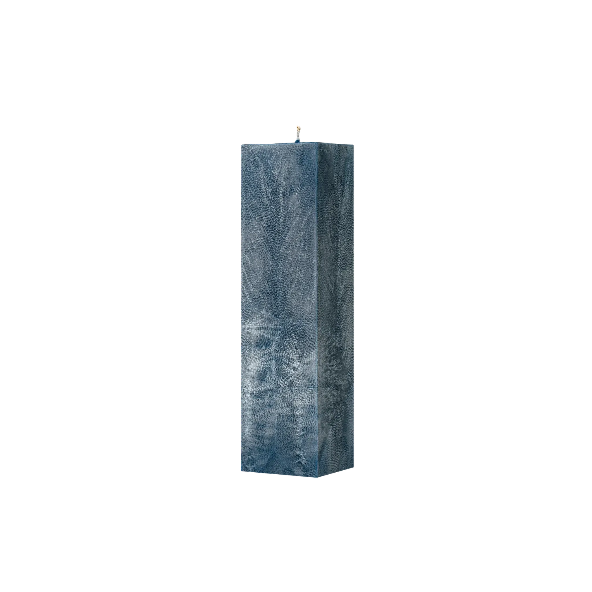 Textured blue candle on a white background