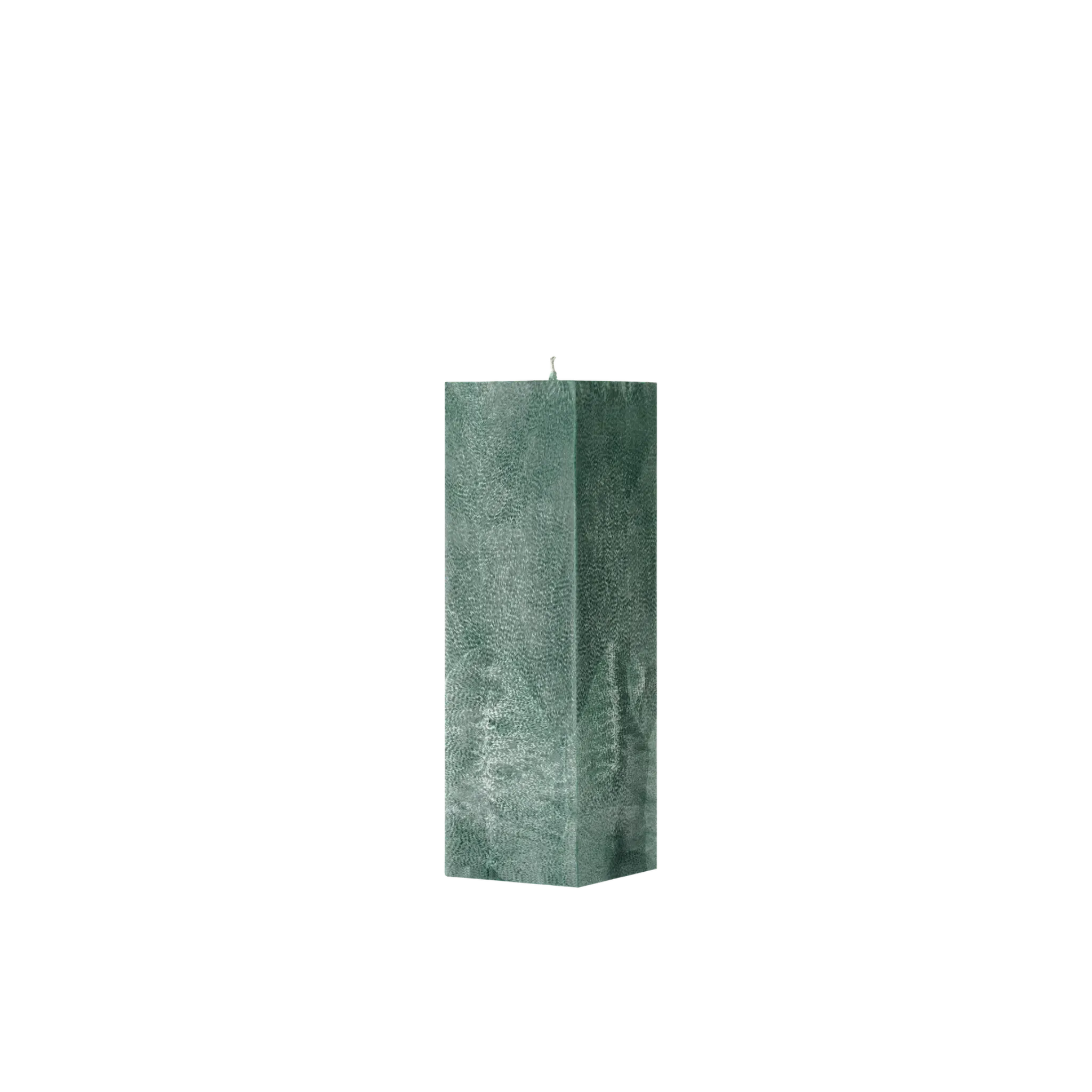 Green textured square pillar candle on a white background