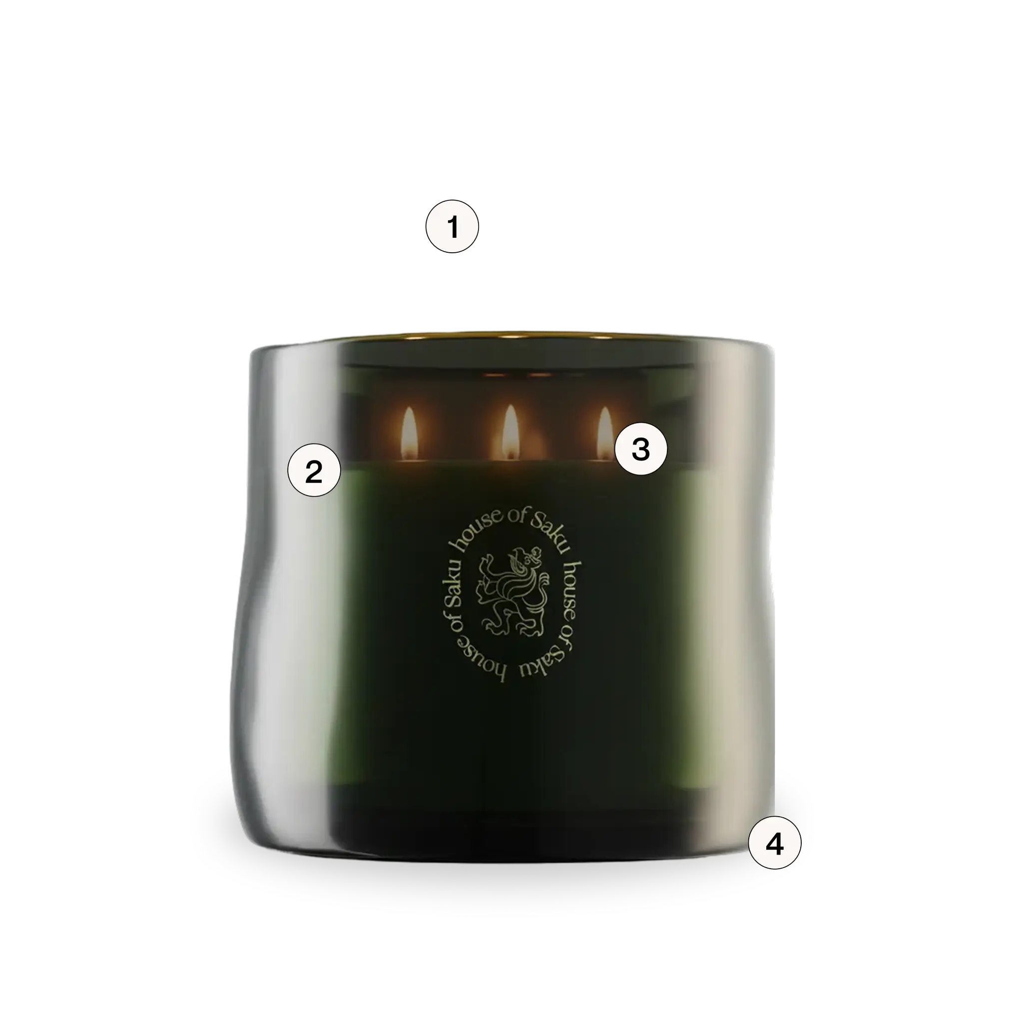 Green candle with visible branding on a white background