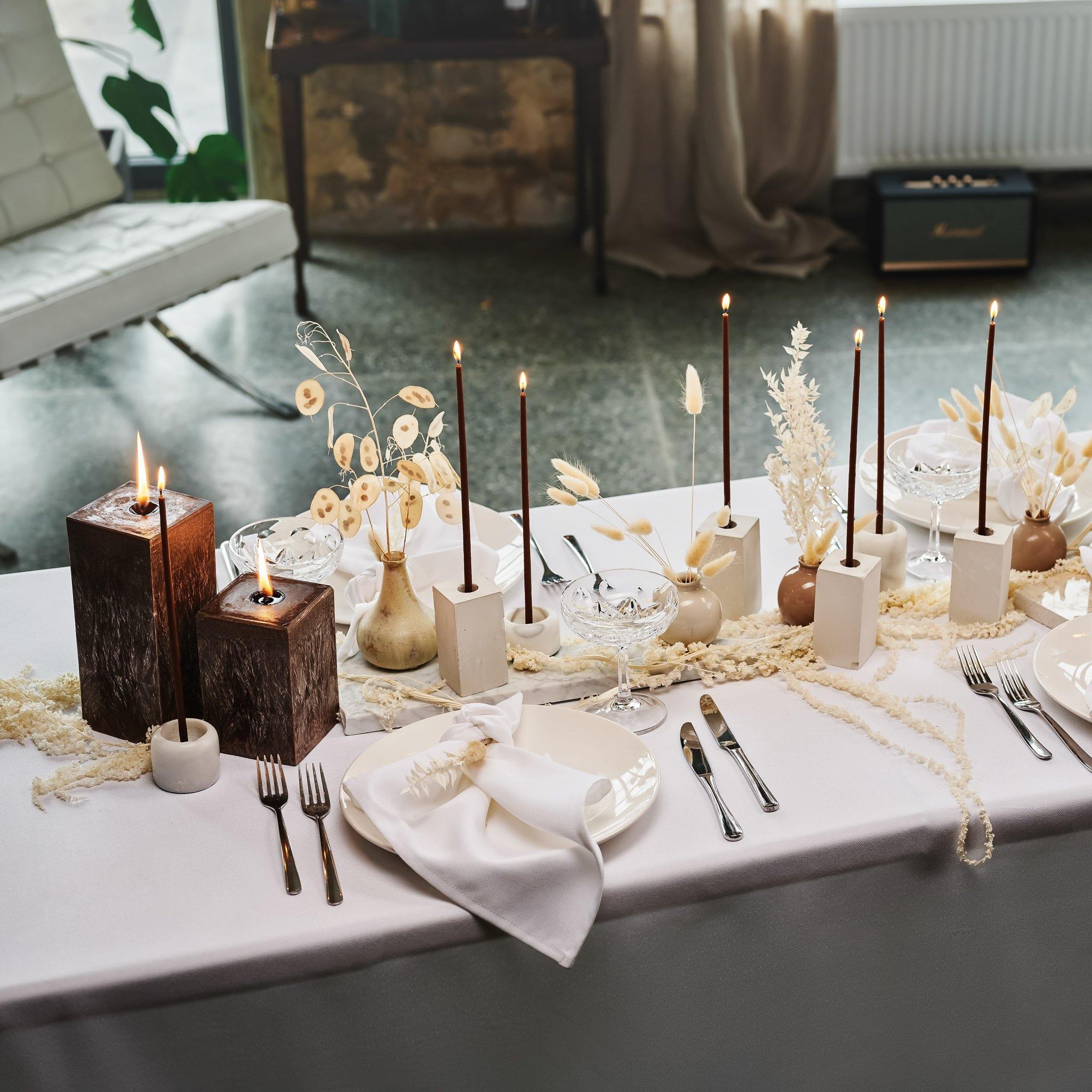 thin brown taper candles